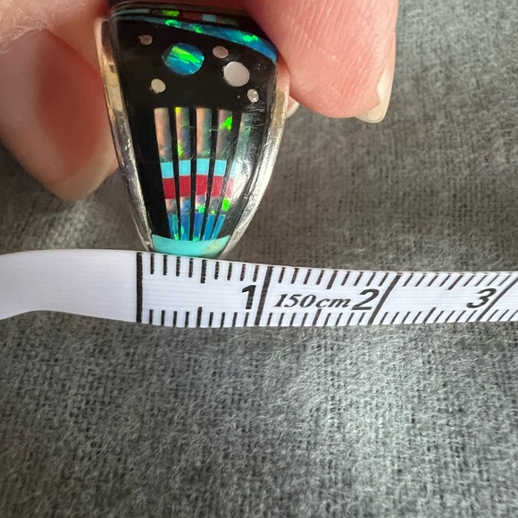 Colorful, Multi-Gemstone, Sterling Silver Inlay Statement Ring - Picture 15 of 17